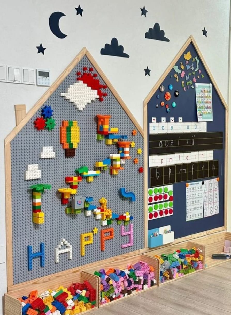Interactive Preschool Wall Learning & Brick Building Center